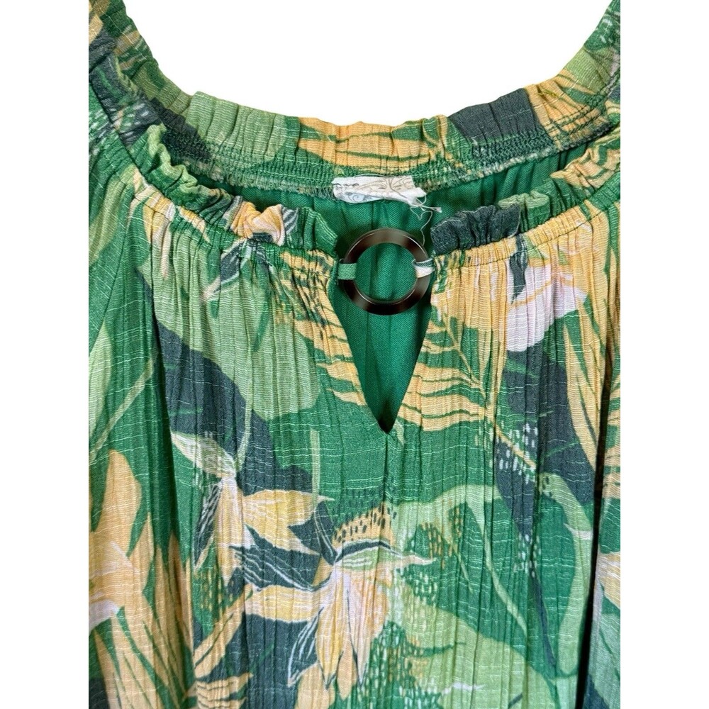 Naif Tropical Floral Shift Dress Womens Medium Green Yellow Ruffle Sleeve Boho - Picture 3 of 10